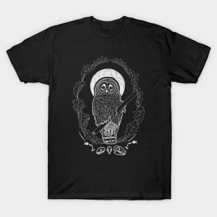 "Patron Saint of Dead Rodents" Barred Owl and Oak Leaves T-Shirt
